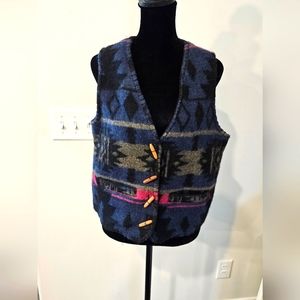 At Last & Co Aztez Wool Blend Vest Vintage Sz Medium